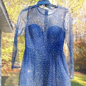 Blue and Gold Glitter Sparkly Mini Dress, Perfect for Homecoming!